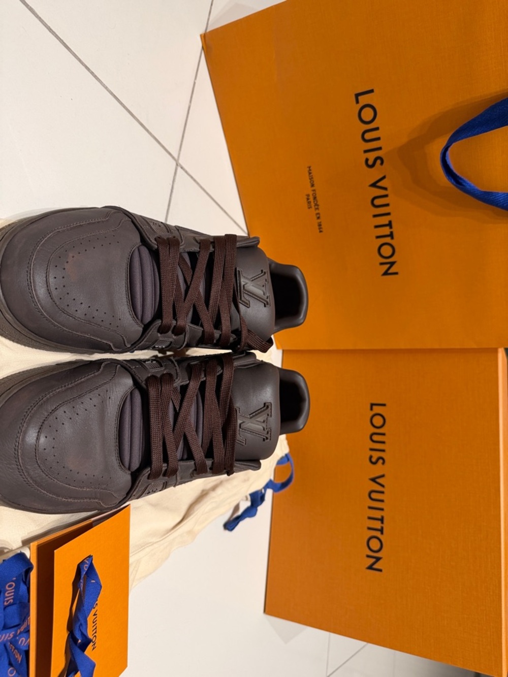 Louis Vuitton Dark Brown Men's Leather Low-Top Sneakers